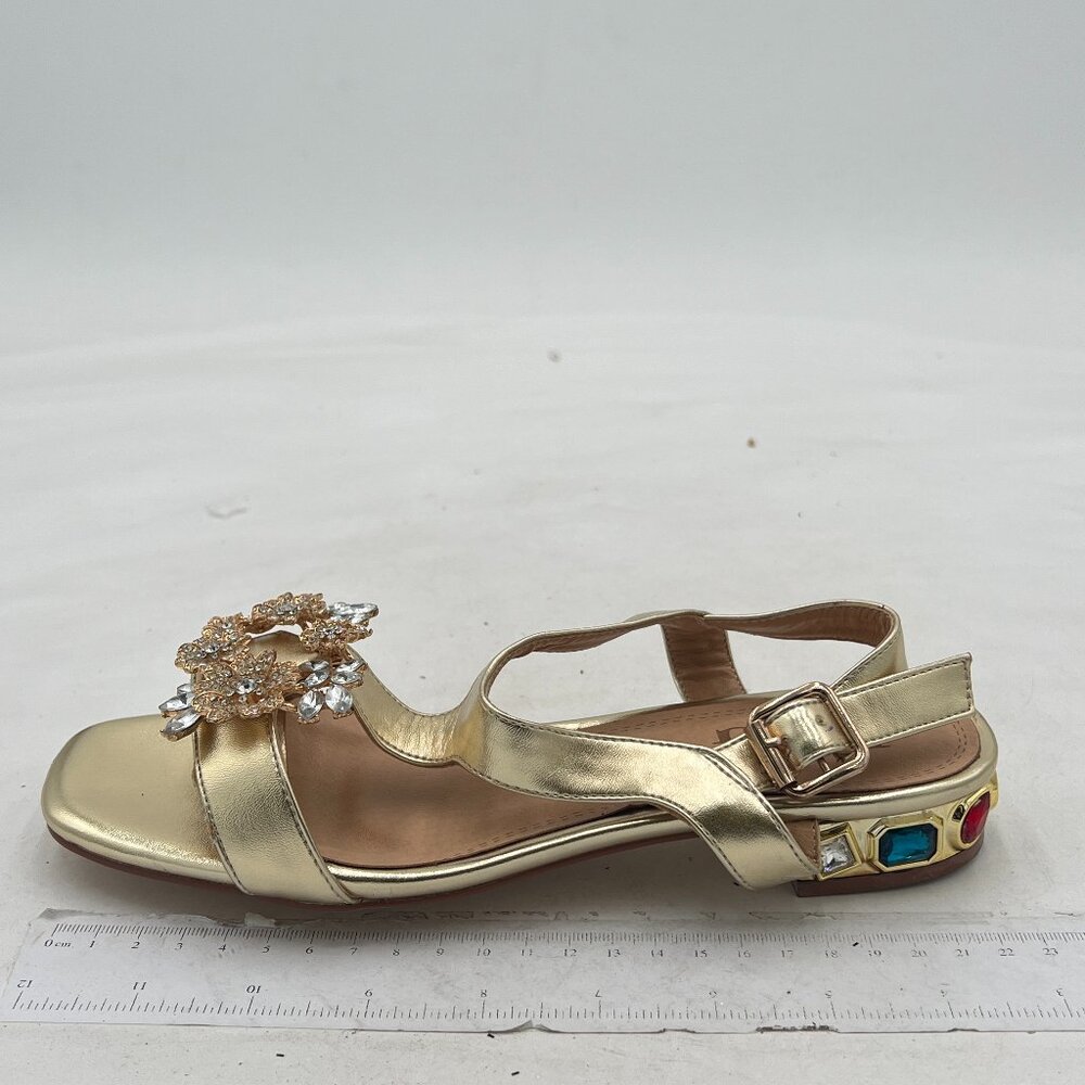 Gold Open Toe T Strap Crystal Chunky Heels Ankle Strap Sandal Bridal Shoes